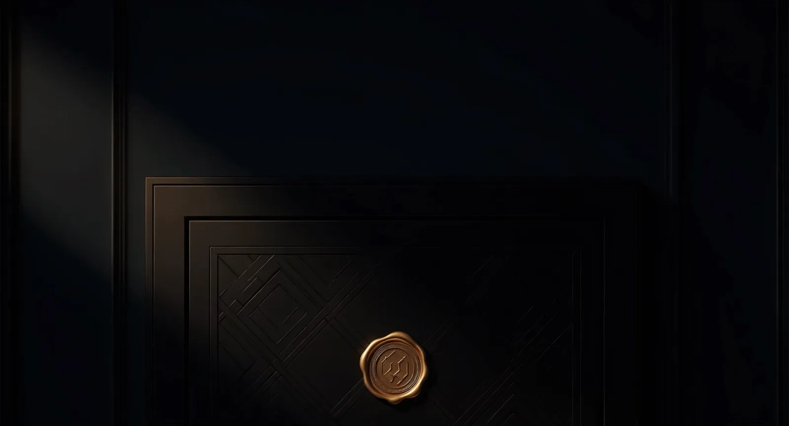 A sealed obsidian vault bearing a glowing gold seal.