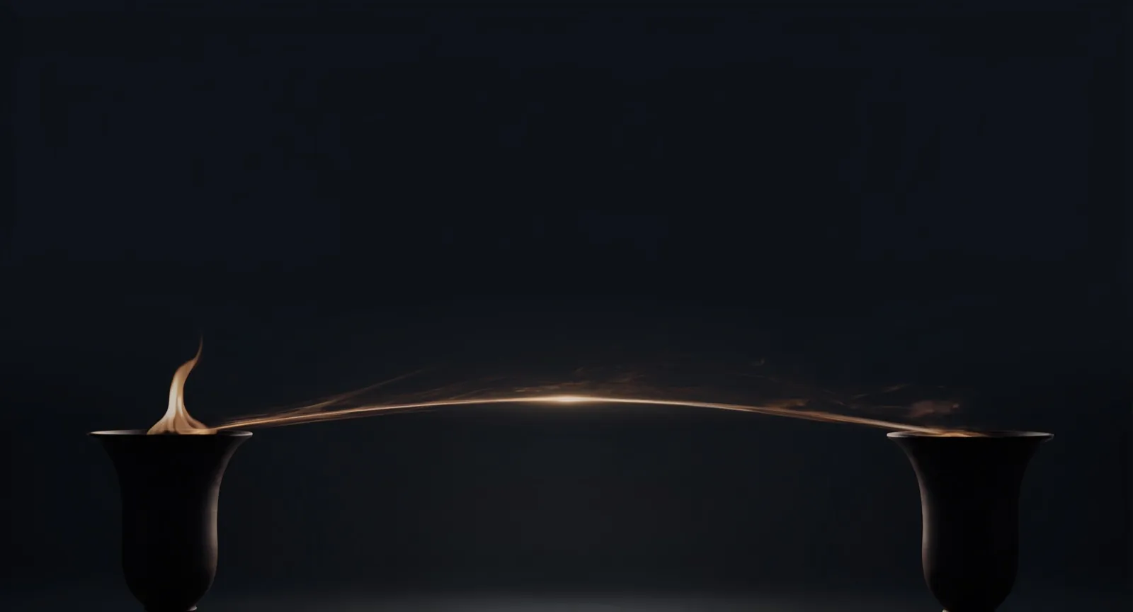 A flame of gold light passing between two obsidian vessels.